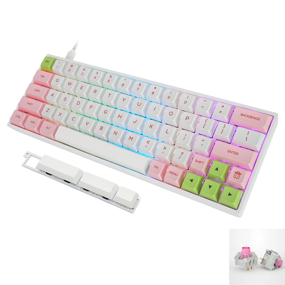 gk64x gk64 kailh silent red brown switch hot swappable switch Custom Mechanical Keyboard rgb switch leds type c split spacebar