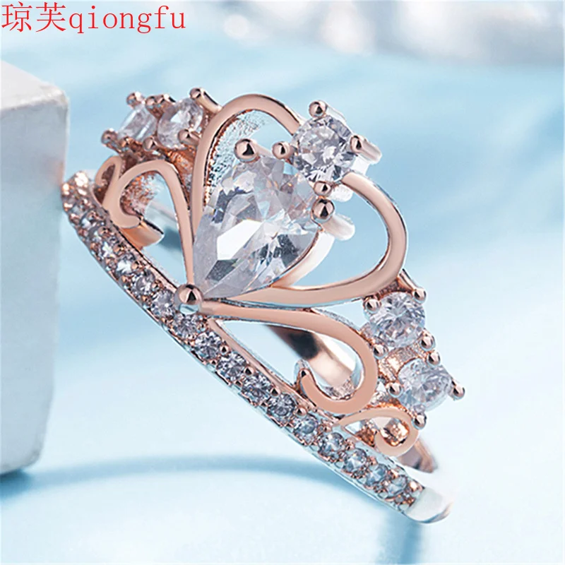 

Qiongfu crown ring rose gold S925 female ring zircon with diamonds jewlery for women jewelry Europe, America and Korean version
