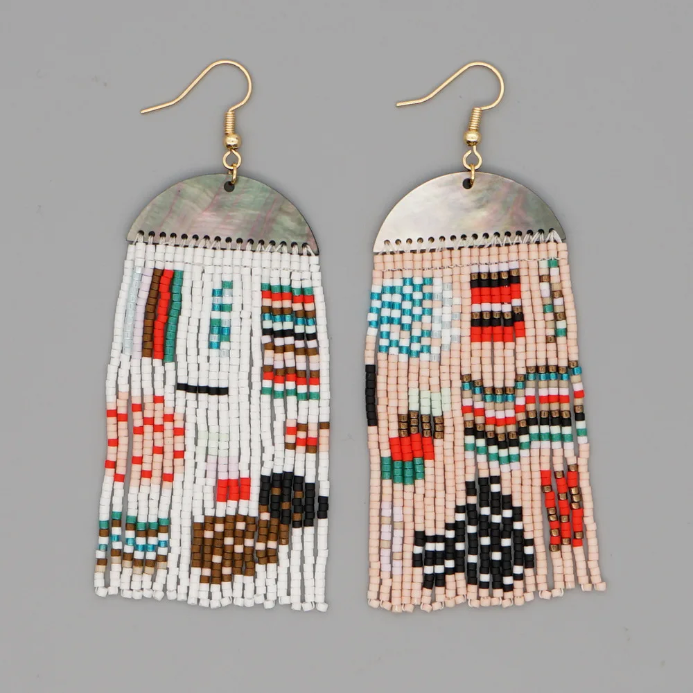 

Bohemian Ethnic Style Miyuki Rice Beads Weaving Creative Retro Geometric Pattern Fashion Tassel Earrings Female Wholesale Earing