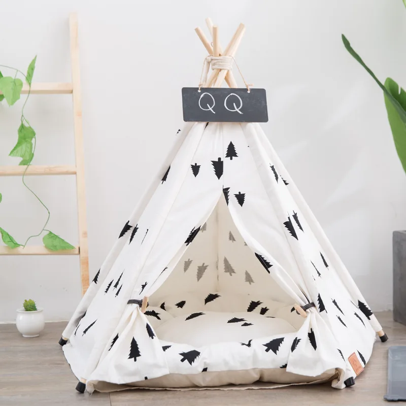

2021 Kawaii Tree Pattern Pet Tent Dog House Cat House Washable Teepee Puppy Cat Teepee Cave Pet Supplies Winter for Dog Puppy