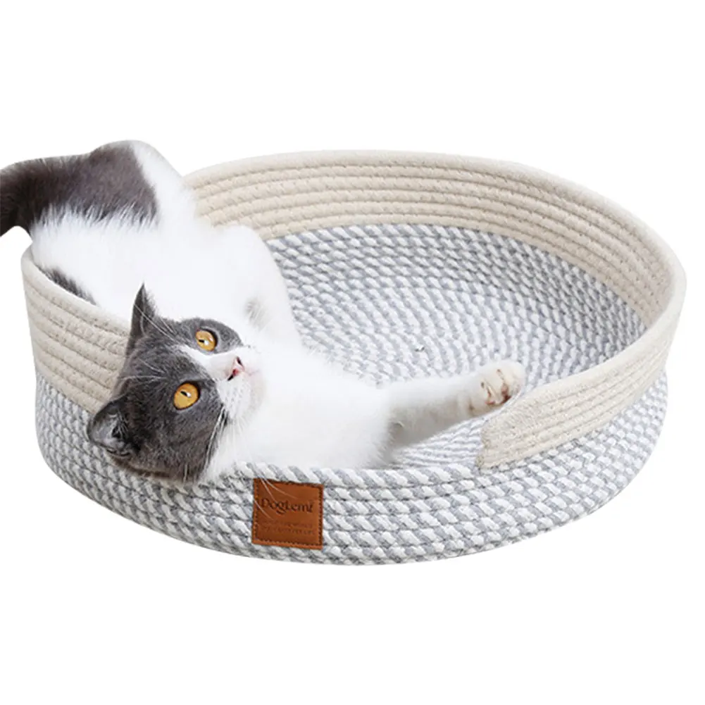 Круглая корзина для кошек хлопковая веревка теплая средняя домашних животных