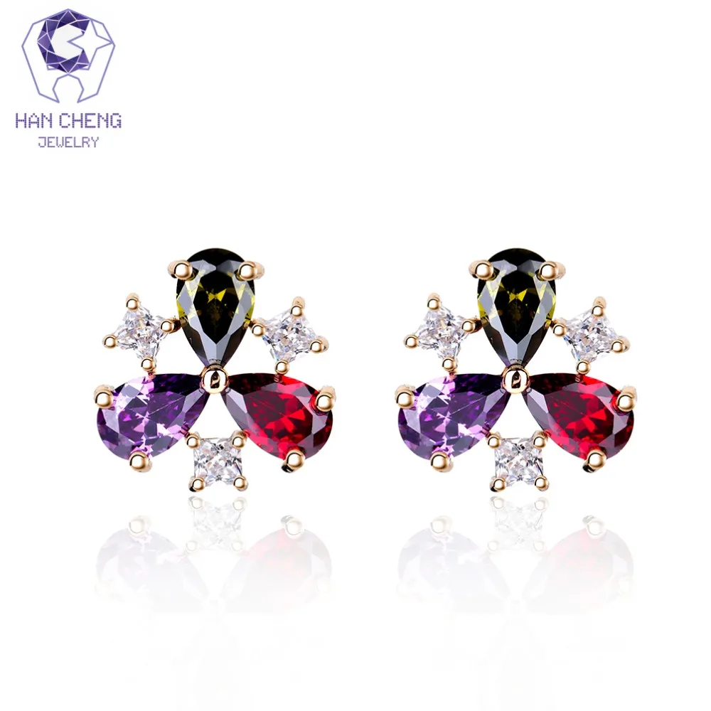 HanCheng Новые Модные Роскошные Очаровательные клеверные золотые гвозди фианит