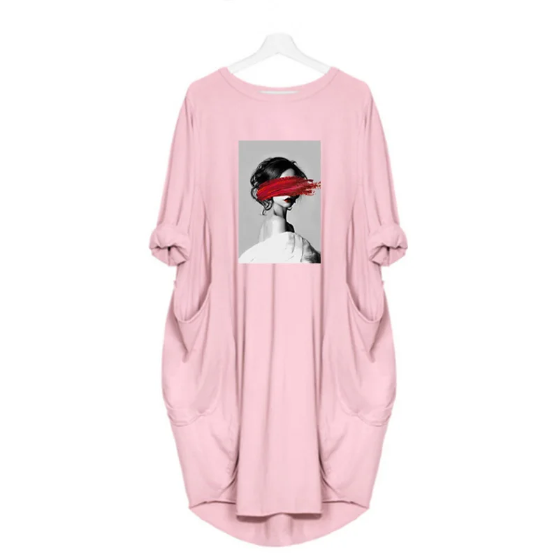 

Plus Size Boho Women Midi Dress Loose Fashion Women Print Long Sleeve O Neck Pocket Female Casual Party Beach Streetwear Vestido