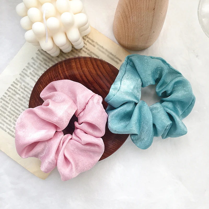 

2021 New Women Lovely Satin Silky Scrunchie Hair bands Bright color Hair Scrunchies Girl's hair Tie Accessories Ponytail Holder