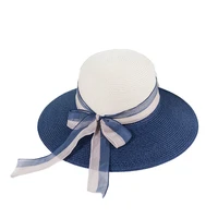 2021 new splicing ribbon strawhat womens summer sun hat seaside holiday beach hat outdoor travel foldable panama straw hat