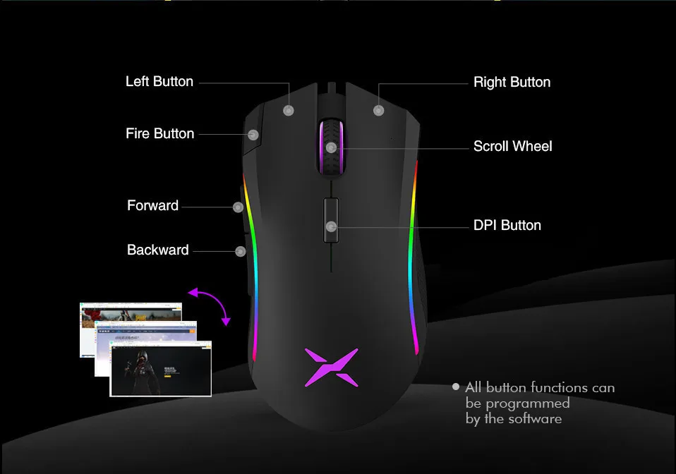 Delux M625 PMW3360 Проводная игровая мышь геймерская эргономичная 7D RGB светодиодный мыши с подсветкой оптическая компьютерная мышь Mause 24000 dpi для Overwatch