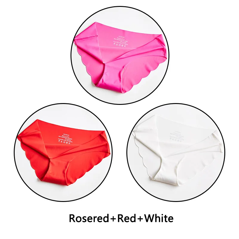 Rosered Red White 3 шт. ультра тонкие мягкие женские трусики бесшовные трусы сексуальные оборки Нижнее белье Женские однотонные трусики 7 цветов Нижнее белье с низкой посадкой нижнее белье - Цвет: Rosered Red White