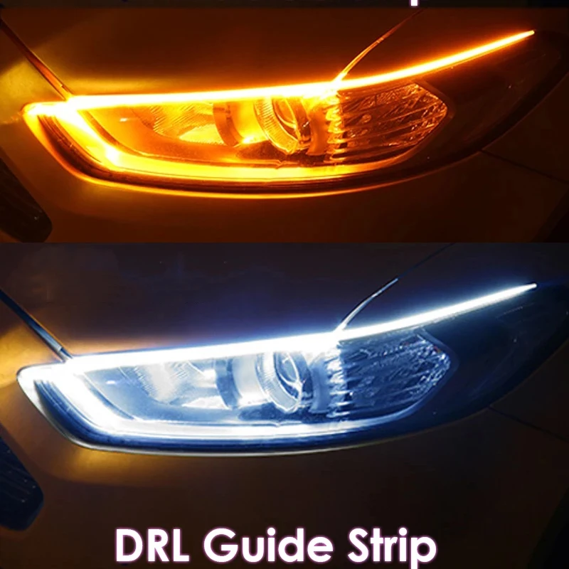 

2Pcs LED DRL Daytime Running Light Car Styling Dynamic Streamer Flow Amber Blub Turn Signal Warning Steering Fog Day Lamp