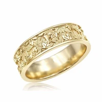 vintage gold color engrave maple leaf for womenmen statement trendy jewelry anniversary gift fashion metal rings ornament