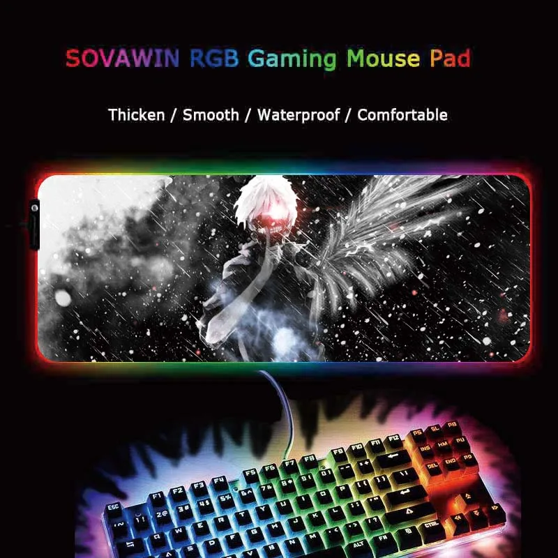 

XGZ Tokyo Ghoul RGB Large Gaming Mouse Pad Gamer Led Computer Anime pad Big Mat with Backlight for Keyboard Desk
