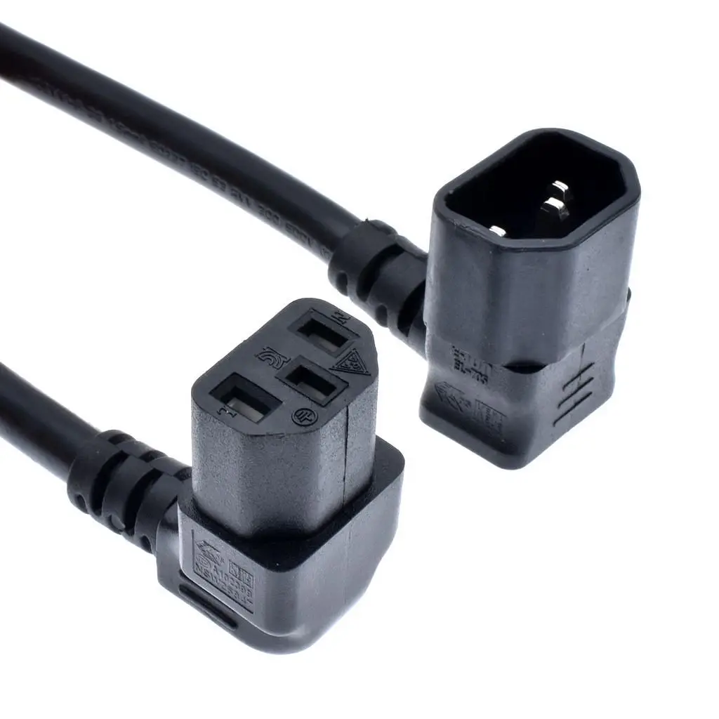 IEC 320 C14 Male to C13 Female Cord, C13 to C14 Dual Down Angle Right Angle Power Cable About 60CM 1PCS