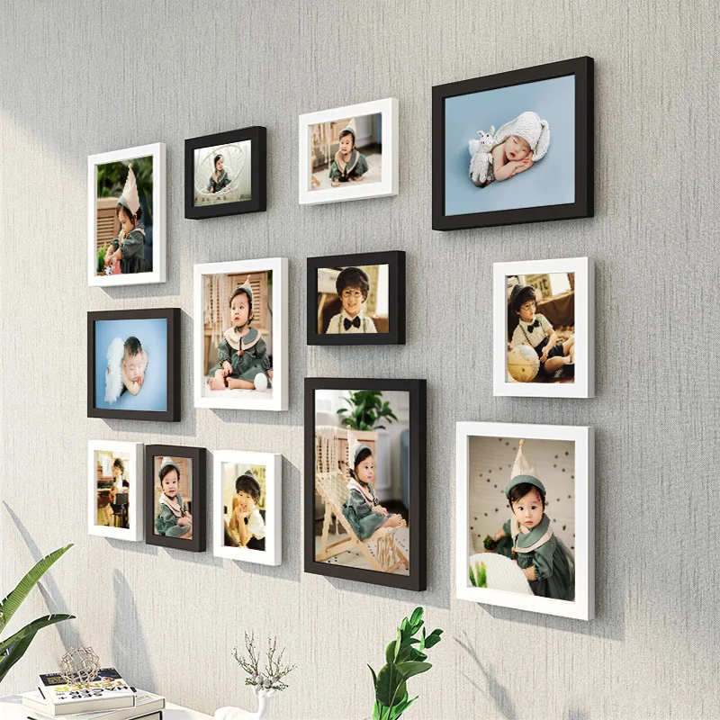 

13Pcs/Set Classic Wood Photo Frame For Wall Hanging Home Decor Wedding Couple Recommendation Black White Pictures Frames