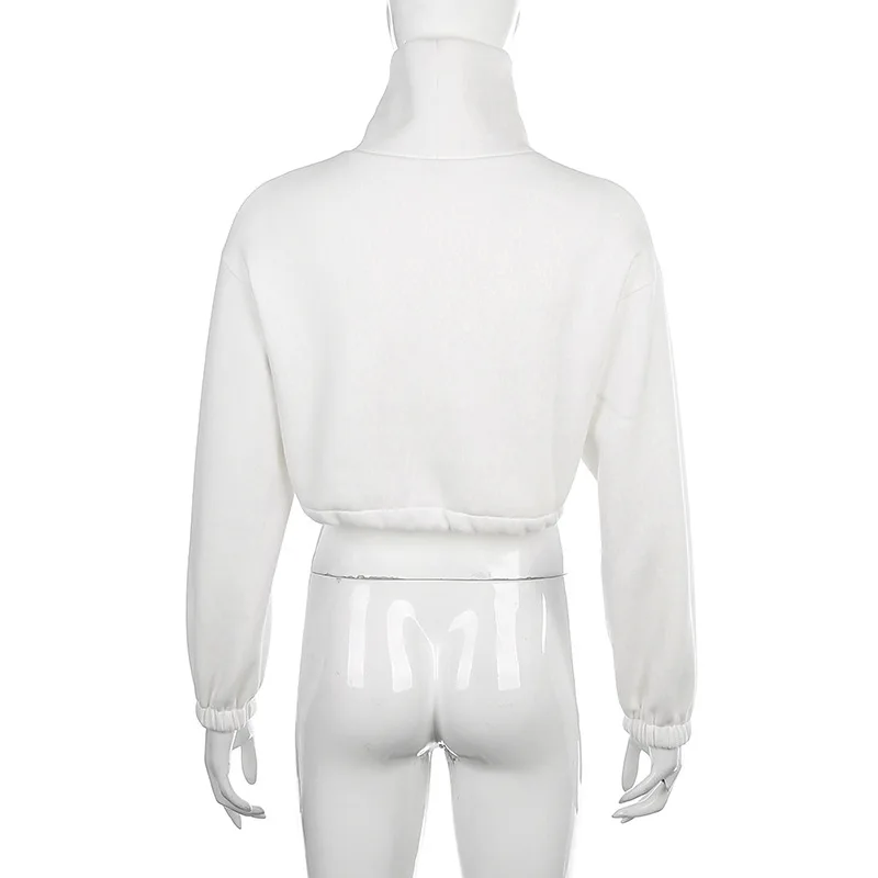 

Duena Turtleneck Brown Drawstring Loose Winter Sweater Letter Solid Pullovers Shirring Streetwear Crop Top Autumn Hoodie Women