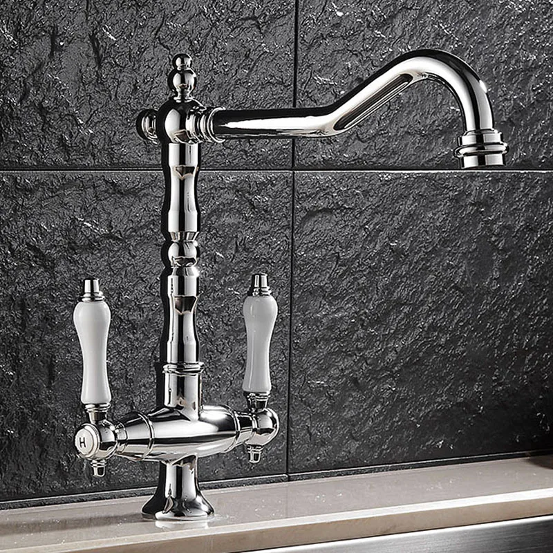 Смеситель горячей и холодной воды на палубе с двумя ручками смесители для