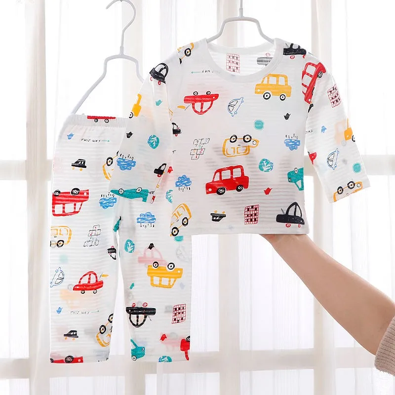 Детские пижамы летняя кимоно детские милые хлопковые и льняные Мультяшные для