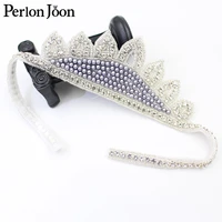 1pcs purple blue pearl hand stitched bridal crown tiara rhinestone crystal wedding belt headband decoration accessories wh032