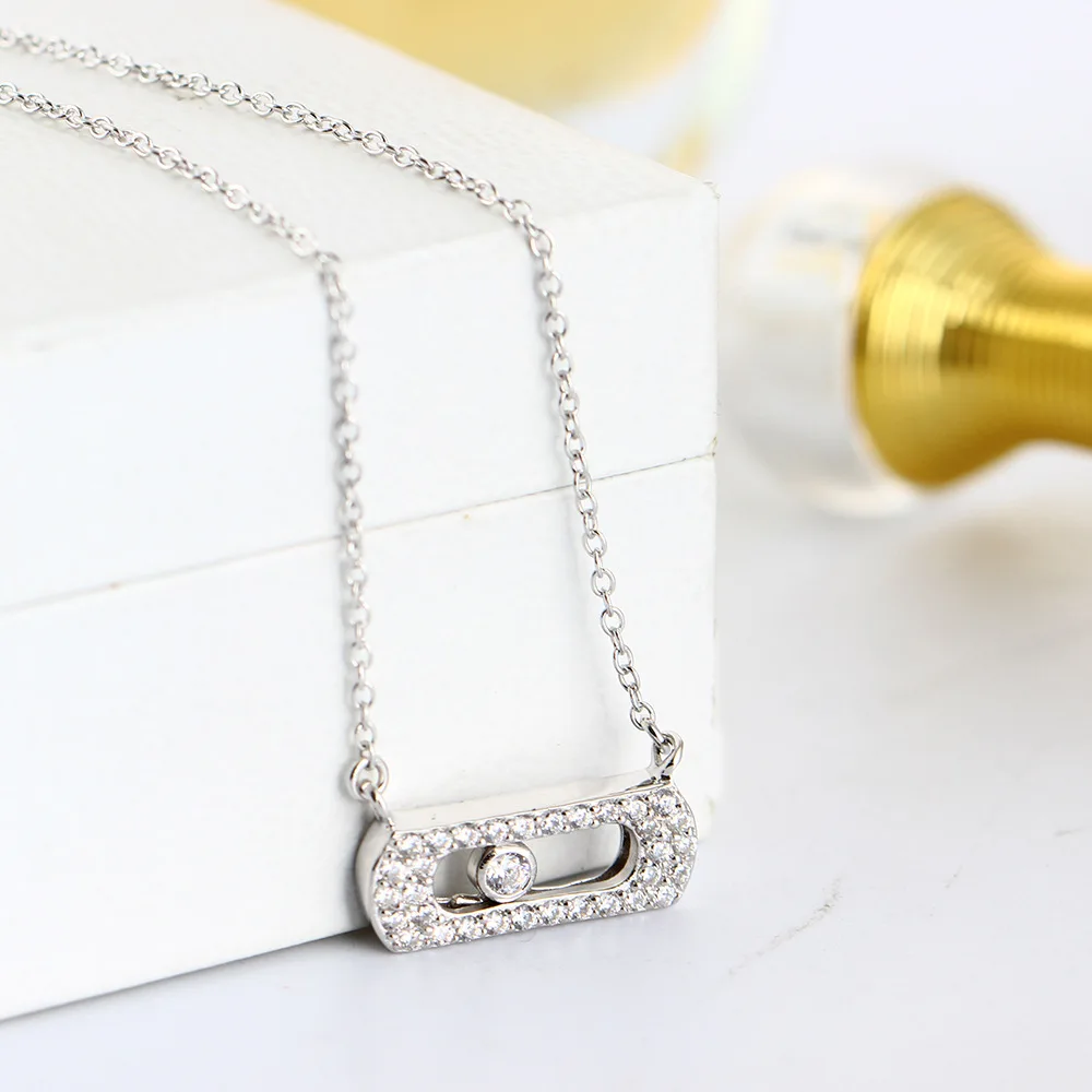 

YinDX 925 Sterling Silver Pendant Chain Necklace 2020 Minimalist Crystal Wedding Jewelry European Gift Retro Style