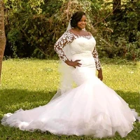 african lace mermaid wedding dress robe de mariee sexy illusion long sleeve outdoor wedding gowns vestido de noiva