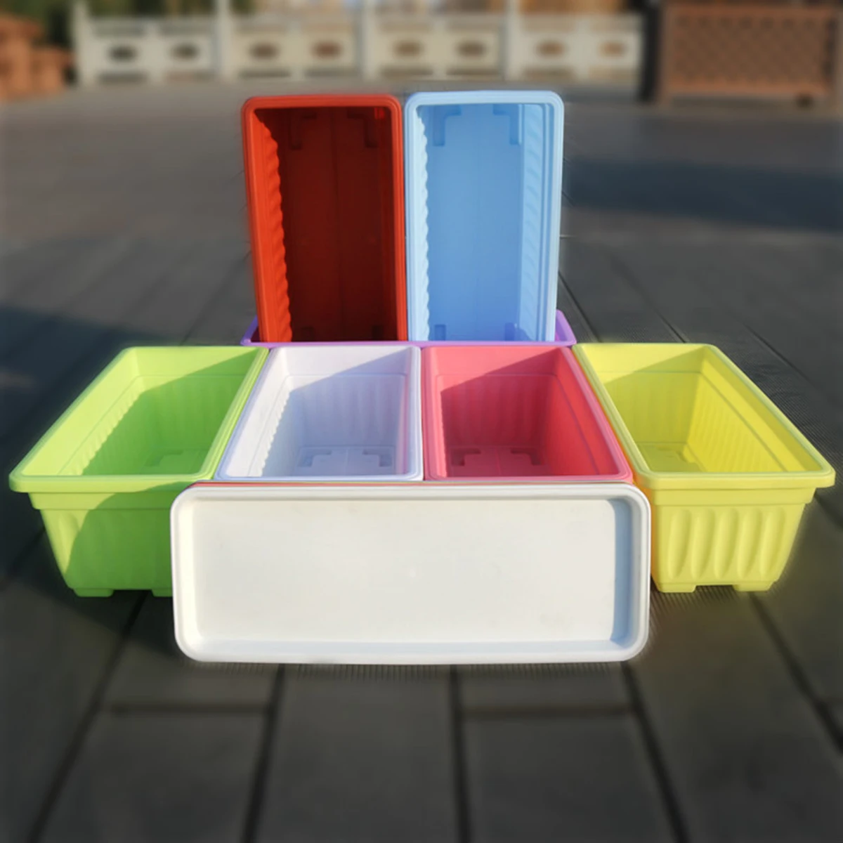 

1 white resin rectangular vegetable pot gardening creative flowerpot new white + tray length 44cm * width 19cm * height 14cm