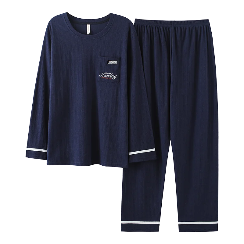 

Men's Pajamas Set Autumn Winter Leisure Elastic Waist Men Sleepwear Cotton Men's Long Sleeve Nightwear Top Long Pant Homewear