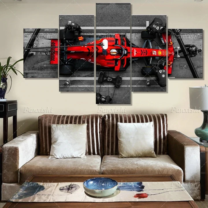 

Red F1 Racing Track Car SF-90 Sebastian Vettel 5-Pieces-Poster Wall Art Canvas Painting Hd Prints Modular Pictures Man Gift