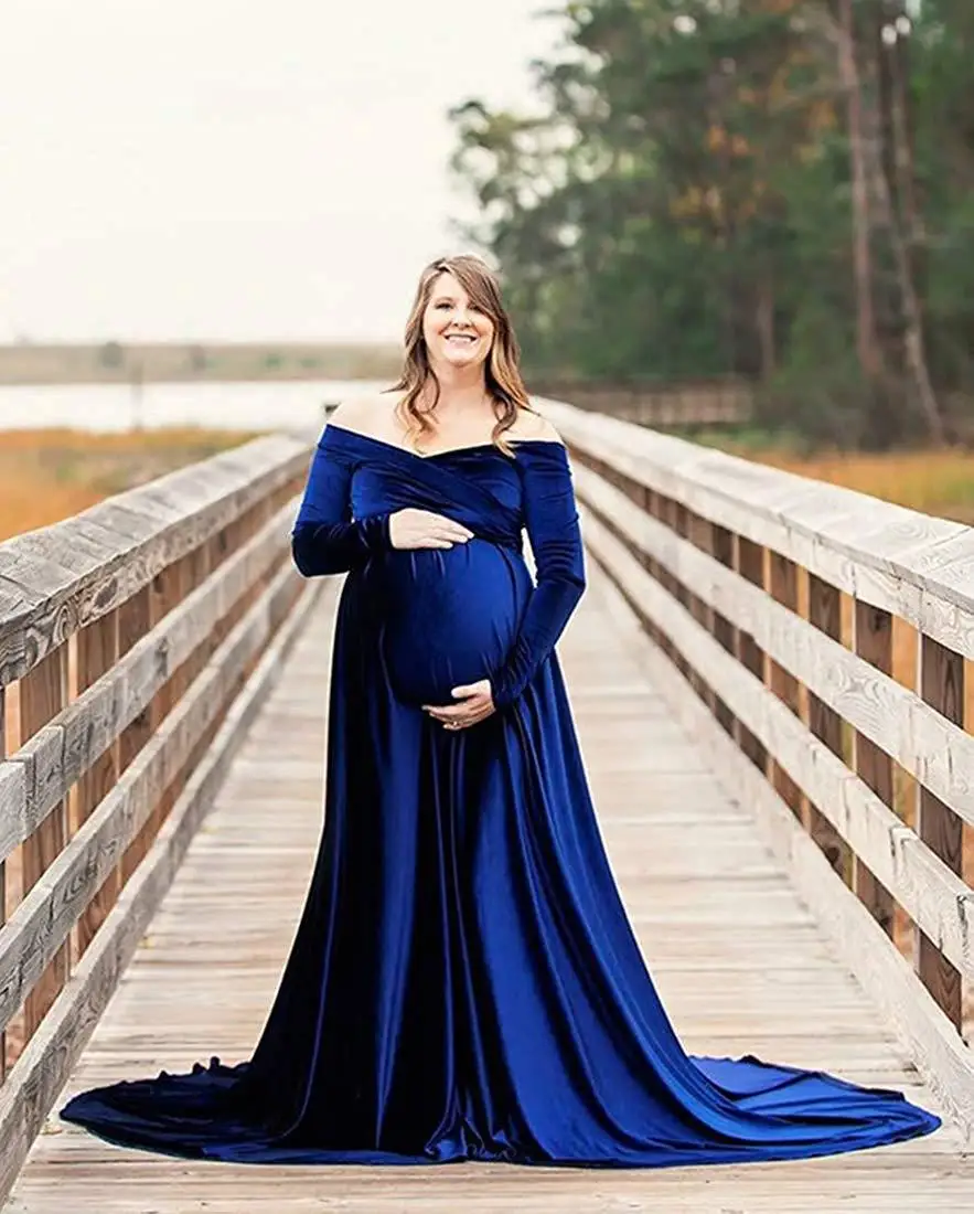

Winter Velvet Maternity Dresses for Photo Shoot Baby Shower Party Dress Stretchy Fitting Pregnancy Outfit Zwangerschaps Kleding