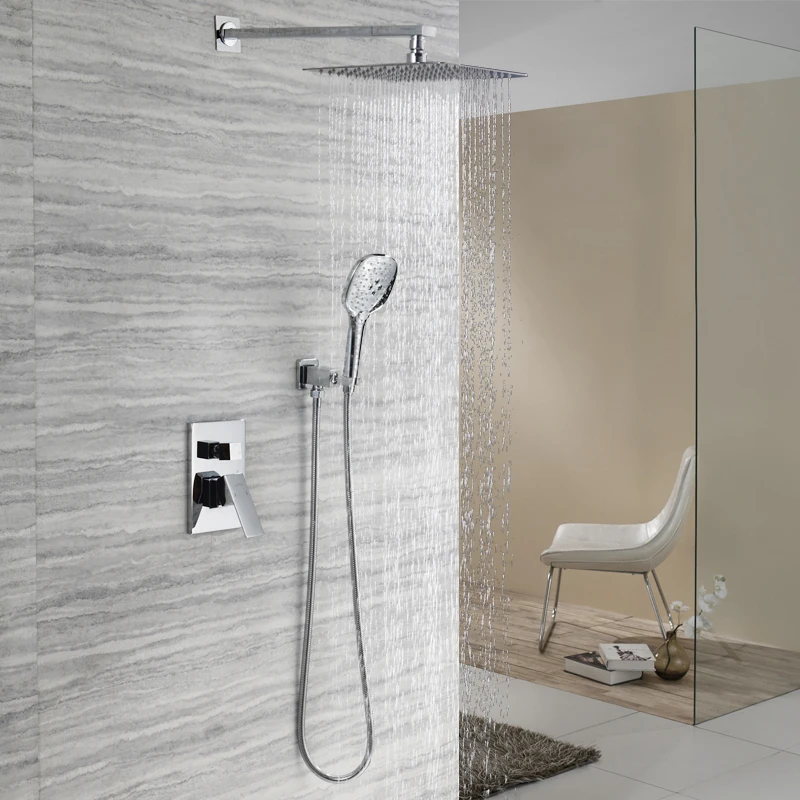 

Chrome Concealed Shower Faucets Set 8/10/12" Brass Rainfall Shower Head Cold and Hot Mixer Tap Bathroom Shower