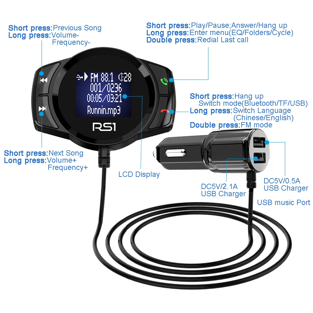 JINSERTA Bluetooth FM передатчик Автомобильный mp3 плеер FM модулятор громкой связи двойной USB 2.1A быстрое зарядное устройство для iPhone X