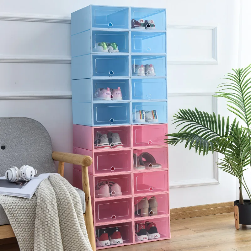 

6Pcs Plastic Shoes Case Thickened colorful Transparent Drawer Case Plastic Shoe Boxes Stackable Box Shoe Organizer Shoebox