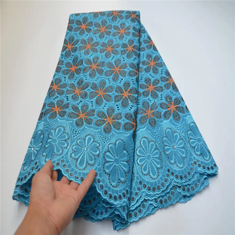 

African Lace Fabric 100% Cotton Punch Embroidered 2020 High Quality French Cotton Lace Fabric 5Yards For Party Wedding