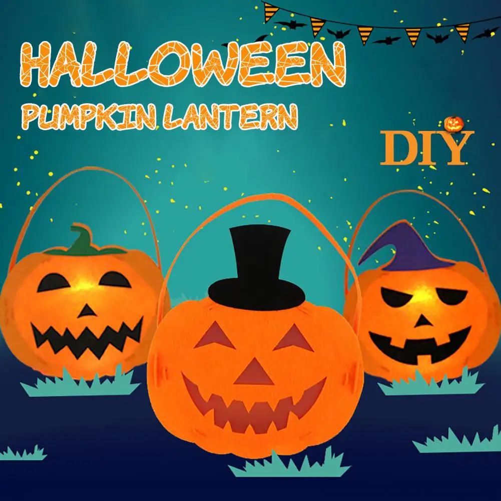 Juego de linterna de calabaza artesanal para ni&ntilde;os, luz de doble cara, efecto de iluminaci&oacute;n, hebilla de dise&ntilde;o, linterna de calabaza para Halloween, Kit para manualidades, 1 Set-1