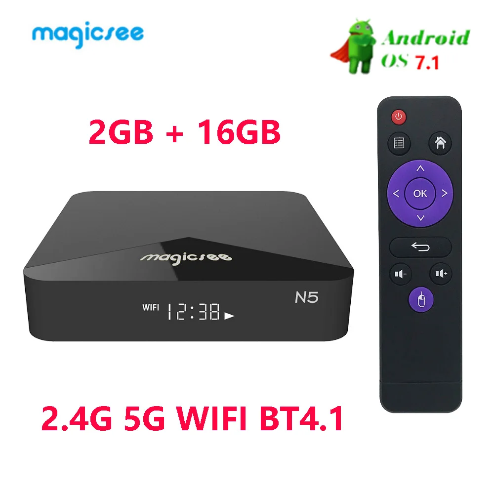 Magicsee N5 android 7,1 smart tv box Amlogic S905X четырехъядерный 2 ГБ 16 ГБ android box 2,4G+ 5G Wifi BT4.1 телеприставка 4k медиаплеер - Цвет: N5 2.4G5G WIFI BT4.1