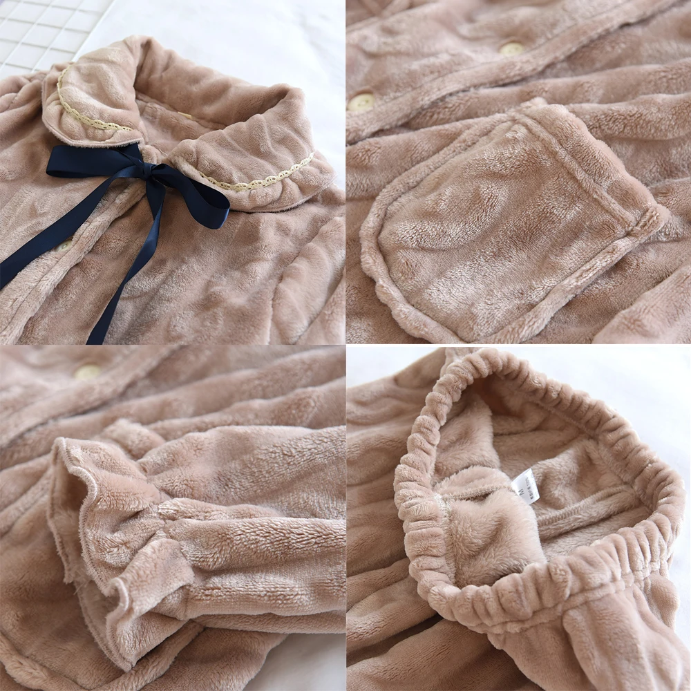 Пижамный костюм из кораллового флиса Женский утепленный фланелевый бархатный