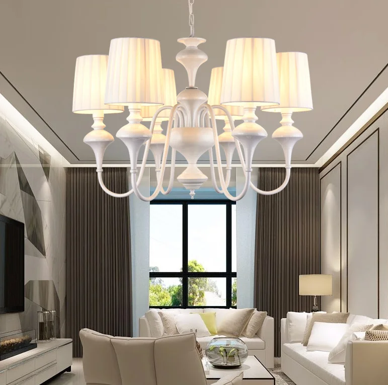 

Nordic LED Chandelier With Fabric Lampshade For Living Room Chandeliers Lighting Modern White Hanging Light Bedroom
