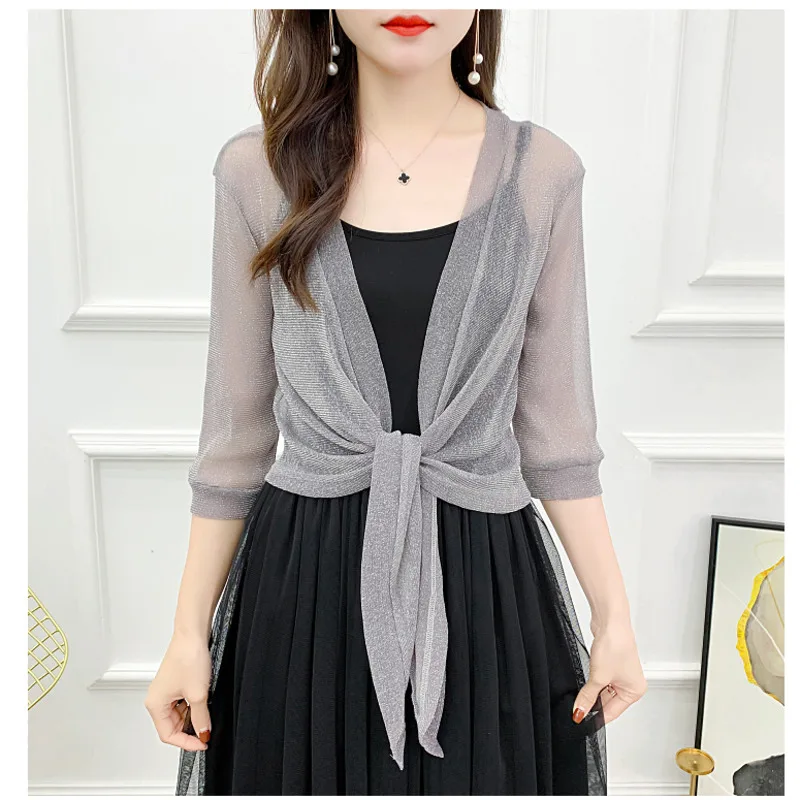 

#3564 Summer Chiffon Short Jacket Women Half Sleeve See Through Tops Kimono Jacket Cardigan Sexy Thin Sunscreen Coat Ladies