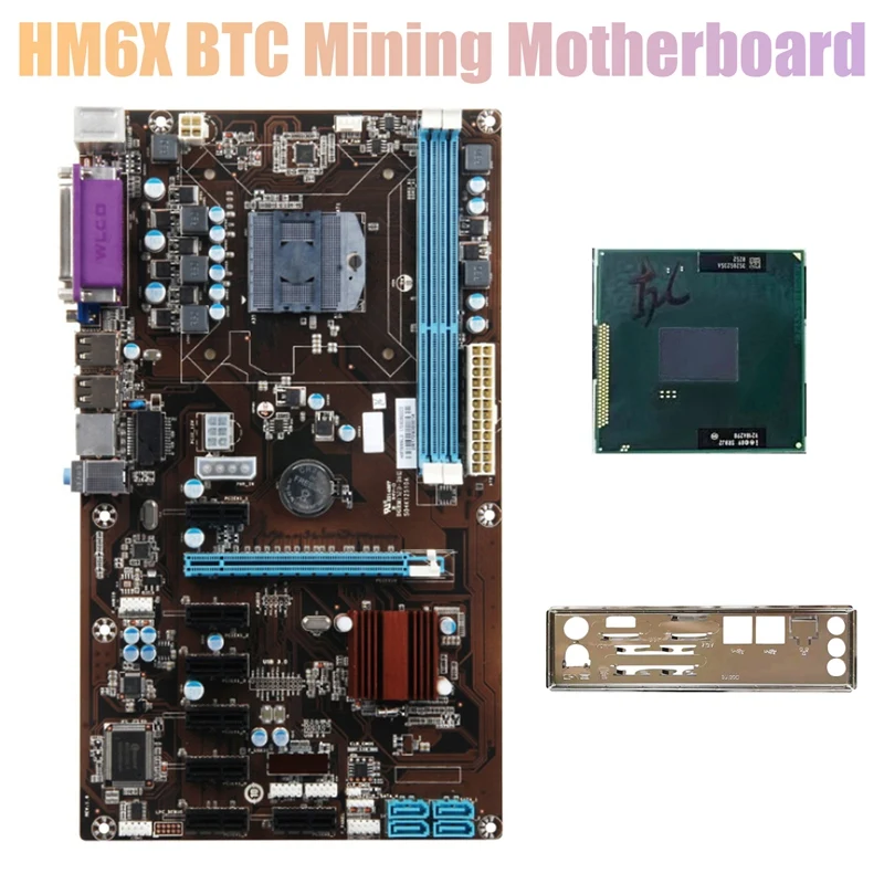 

HM6X BTC Mining Motherboard with CPU+Baffle DDR3 Support 16GB 8XPCIE Graphics Card Slot PGA988 Socket Motherboard
