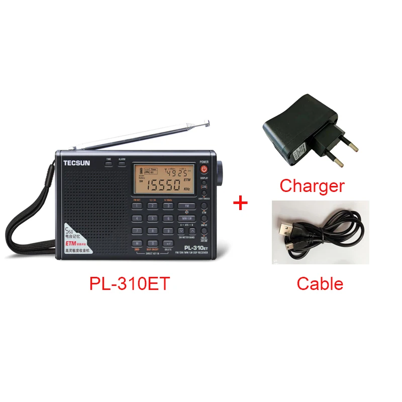 TECSUN PL-310ET FM AM MW SW LW приемник DSP WORLD BAND коротковолновое радио Цифровая Демодуляция стерео радио - Цвет: Black and charger