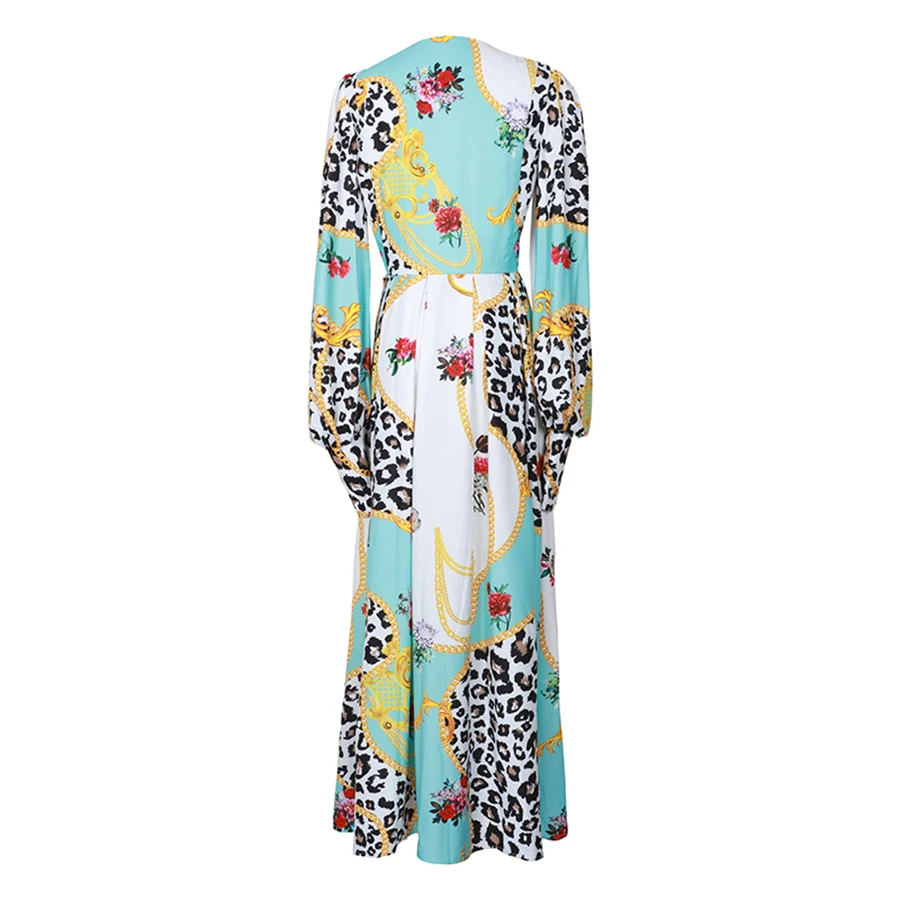 Женское длинное платье с рукавами-фонариками элегантное в европейском стиле