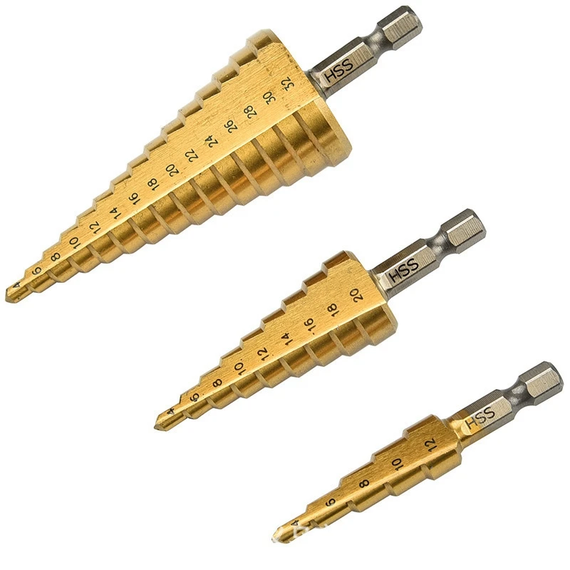 

3 Pcs Step Drill Bit Set Cone Hole Cutter Taper Metric & 1 Pcs 8-In-1 Multi-Function Socket Wrench