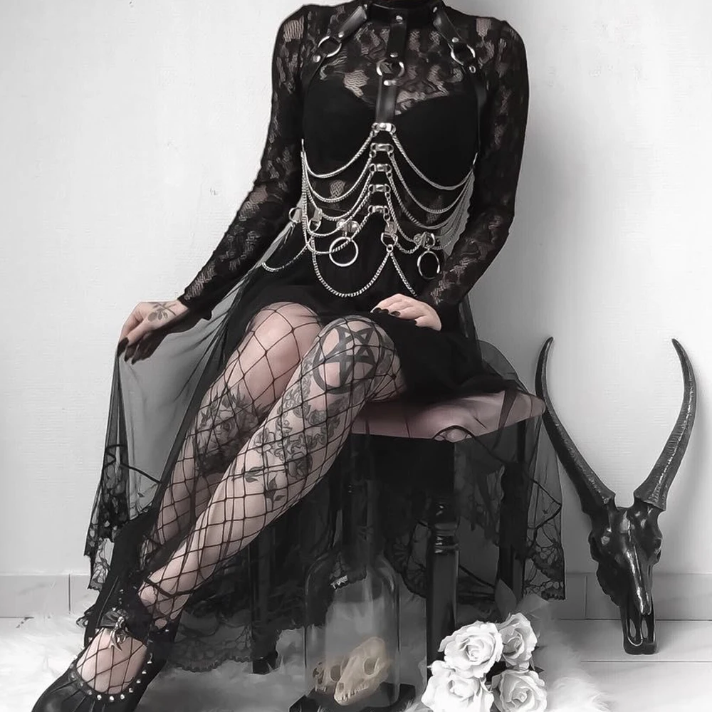 TRODEAM Leather Harness For Women Chain Belt Sexy Lingerie Bdsm Bra Cage Bondage Harness Garter Straps Chest Goth Suspenders Sex