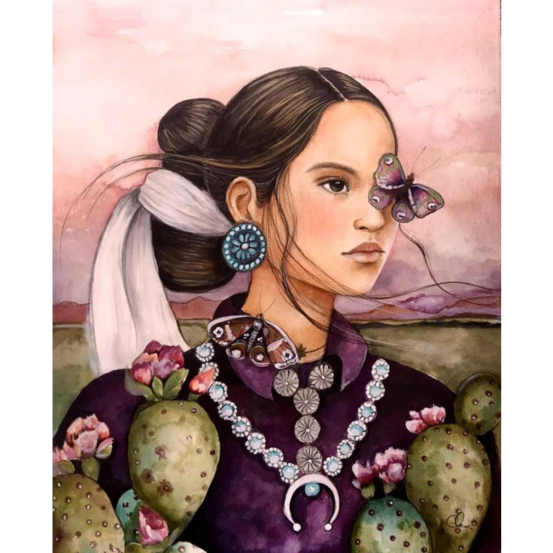 

Girl and butterfly Diamond Embroidery Full Round 5D Diy Kit Diamond Painting Cross Stitch