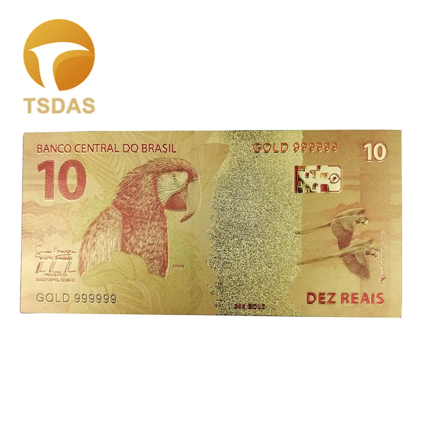 Настоящая Золотая банкнота 10 Reais Notes коллекция. 999 чистый бразильский счет 24K