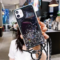 lanyard carry strap phone case for iphone 11 12 pro max xs xr x 6 7 8 plus se cases crossbody rope soft necklace sequins cover
