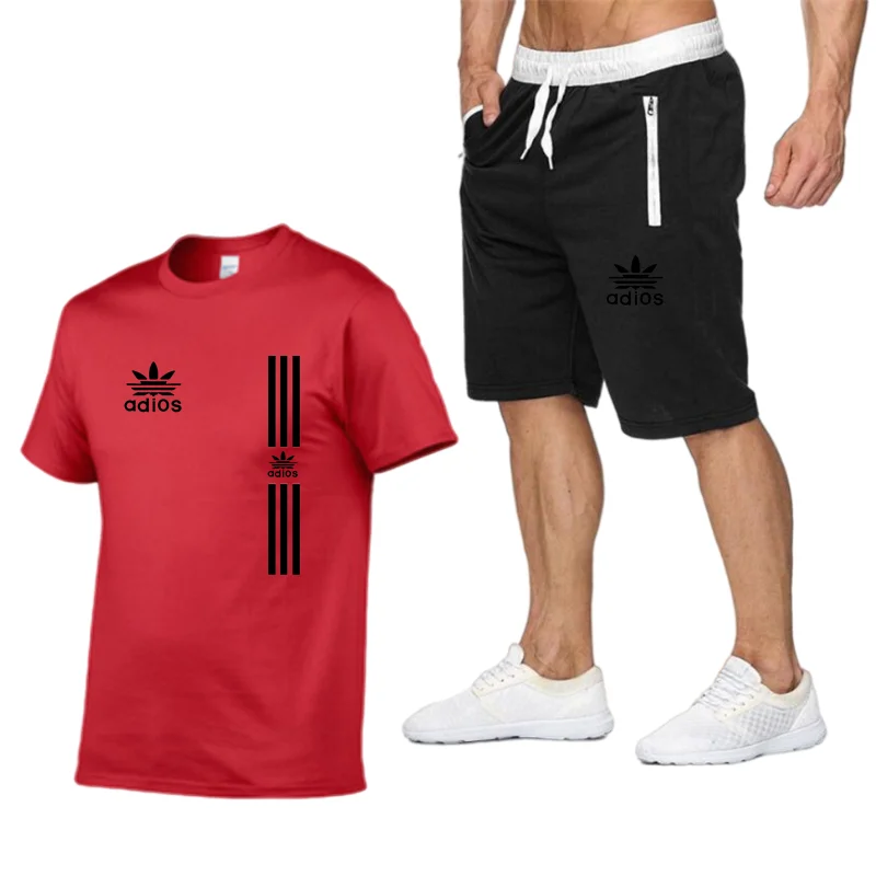 

Men's fashion sportswear solid color casual men's suit summer 2021 o-neck running breathable short-sleeved 2-piece suit