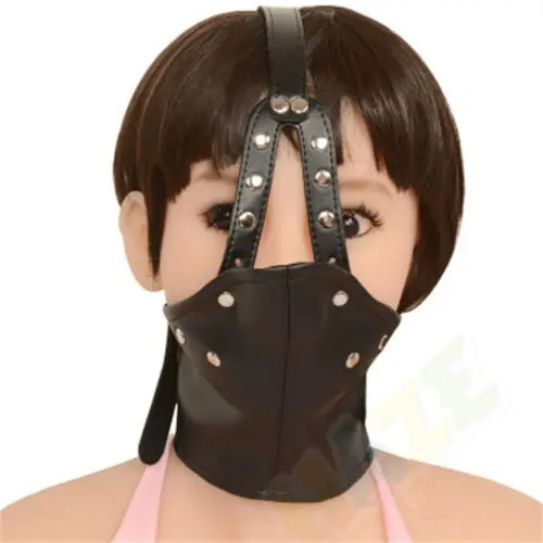 

eather Head Harness Panel Gag Restraint Bondage Headgear Mouth Gag Neck Collar