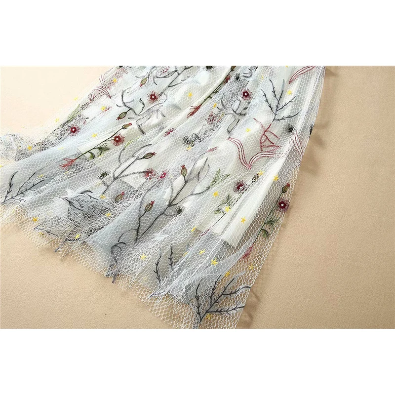 

High Quality Spring 2021 Summer Runway Dress Women Elegant Halter Neck Off Shoulder Embroidery Tulle Sexy Long Maxi Party Dress