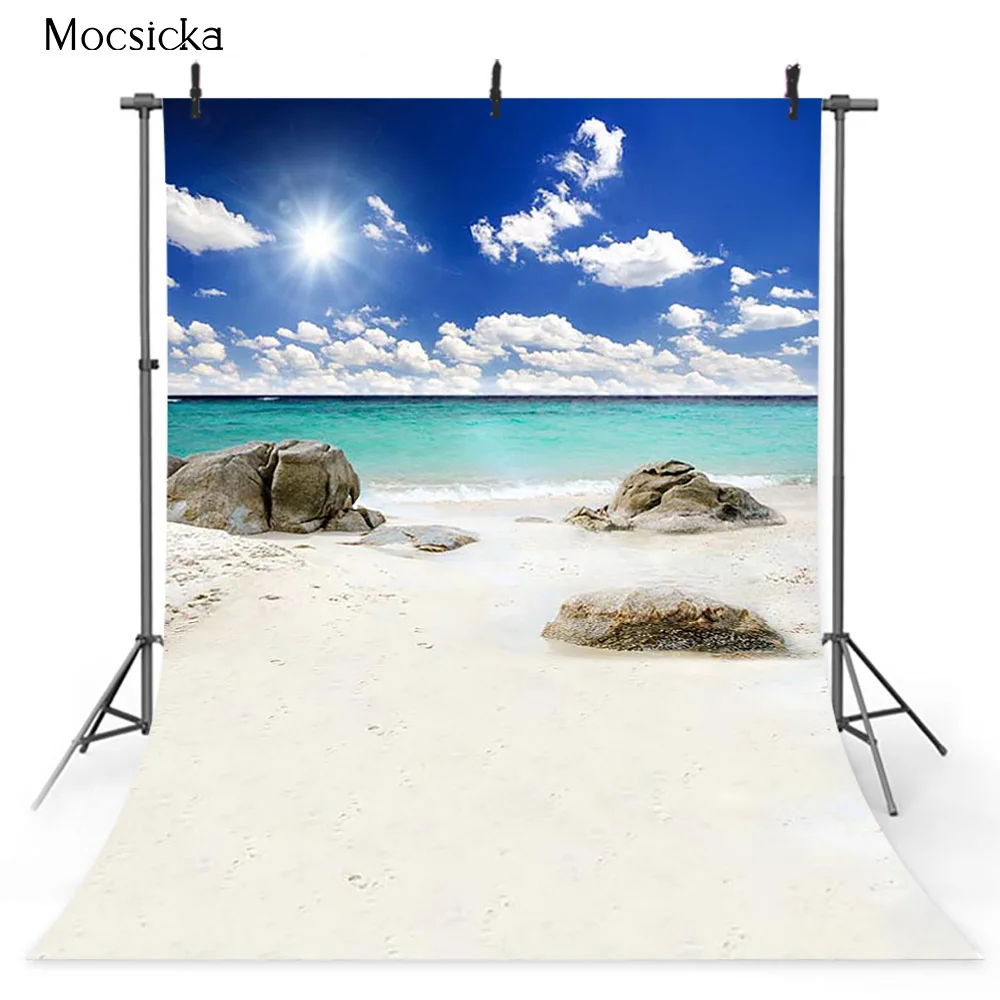 Летние пляжные голубое небо и море загородный стиль для фотостудии пальмовое
