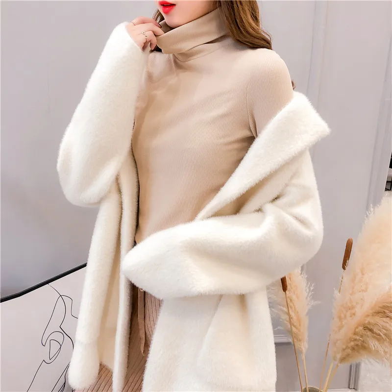 Новинка 2020 Женский вязаный кардиган имитация норки кашемировое пальто