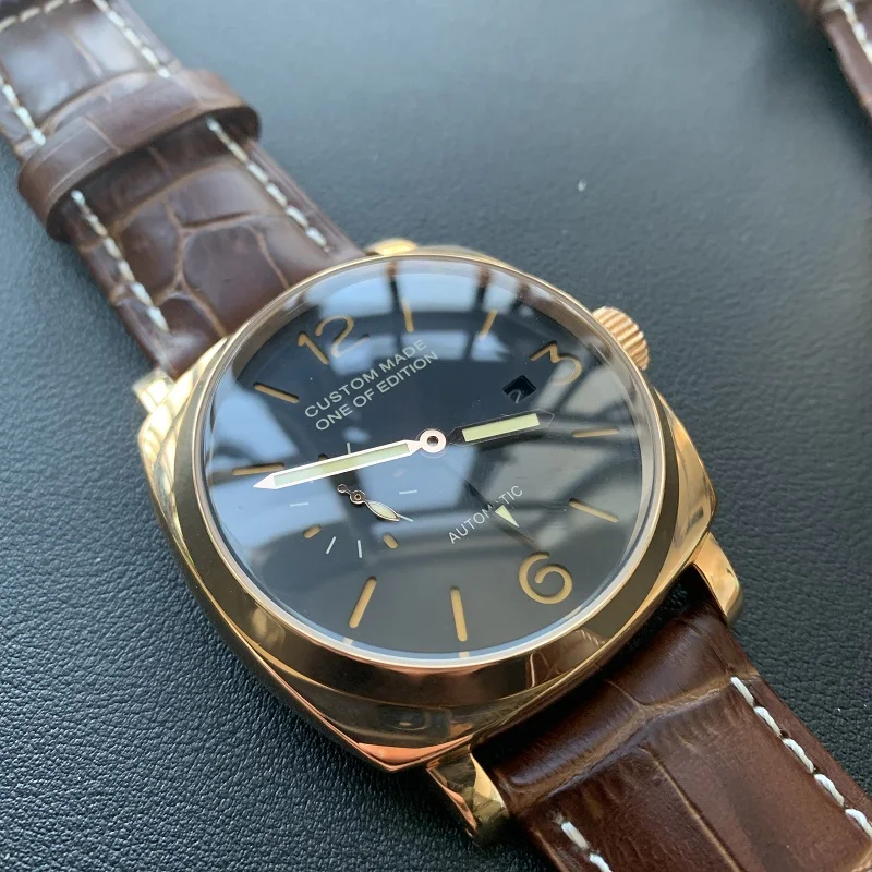 Мужские автоматические механические часы 47 мм розовое золото PVD сэндвич