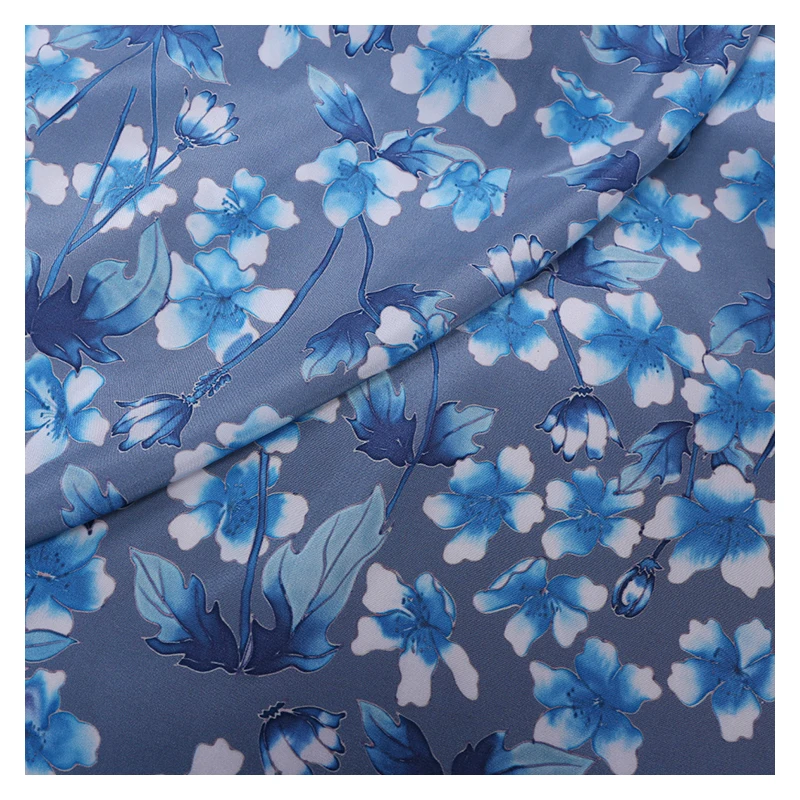 

100% Mulberry Silk Digital Printing Crepe De Chine Silk Fabric Summer Breathable Soft Dress Cloth Sewing Material by Meter